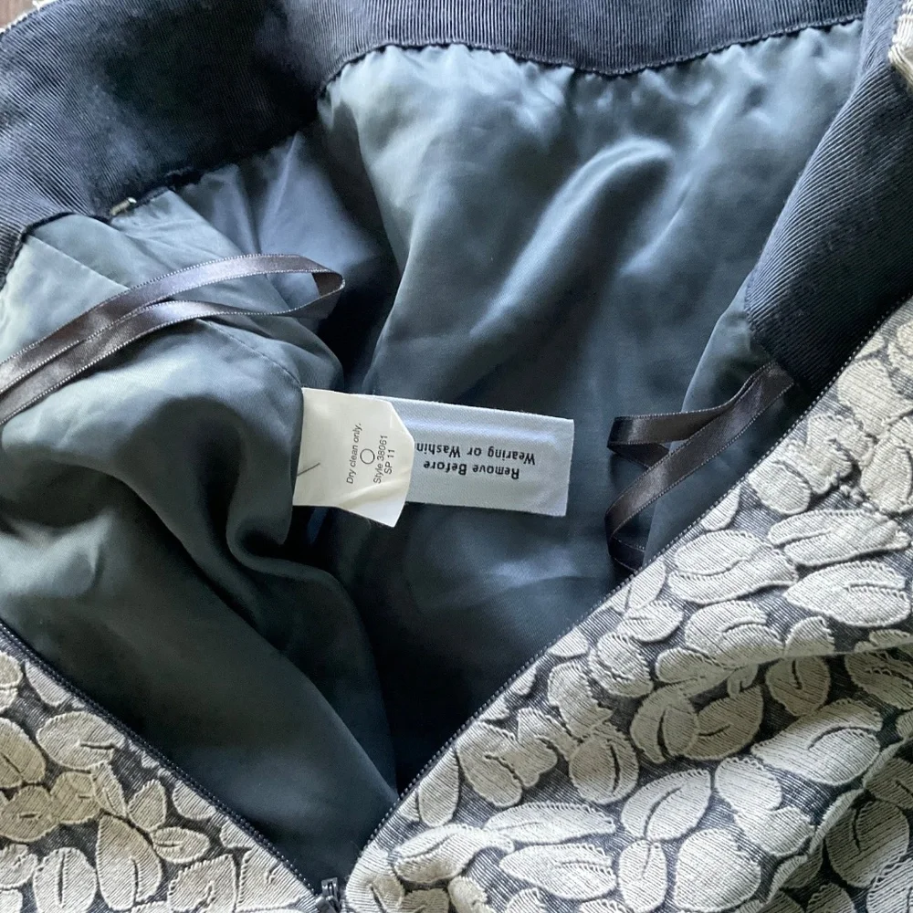 J. Crew Gray/Blue Skirt Overlay Leaf Pattern Pockets Fully Lined